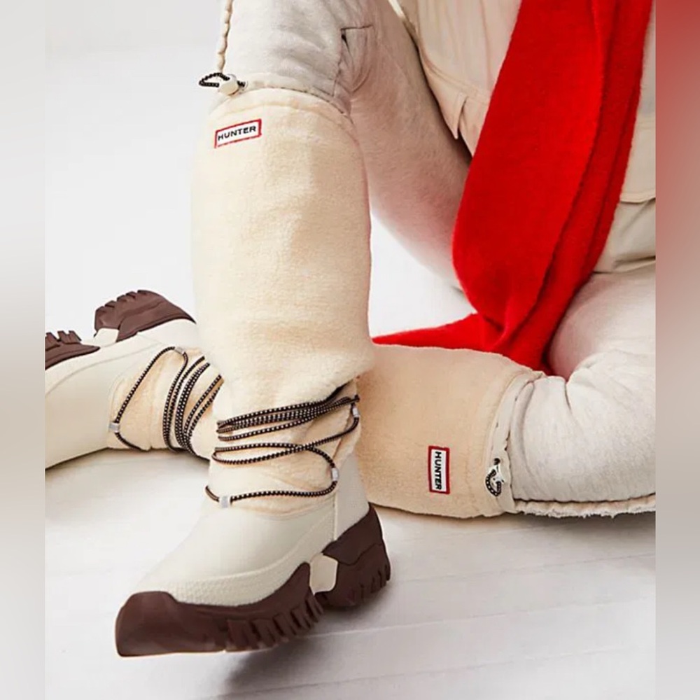 Hunter X Anthropologie Wanderer Fleece Tall Cozy snow Boots Willow White Ivory